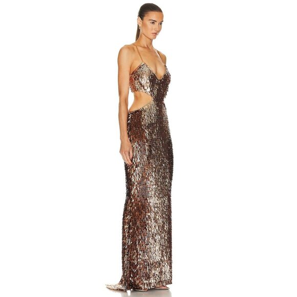 retrofete Miko Cut Out Sequin Maxi Dress Bronze & Gold Womens Size Small - Picture 2 of 11